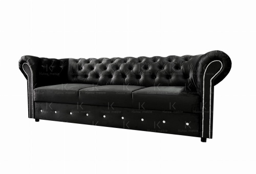 Ekskluzywna Sofa w Czarnym French Velvet 685 - Połączenie Pikowania i Kryształków