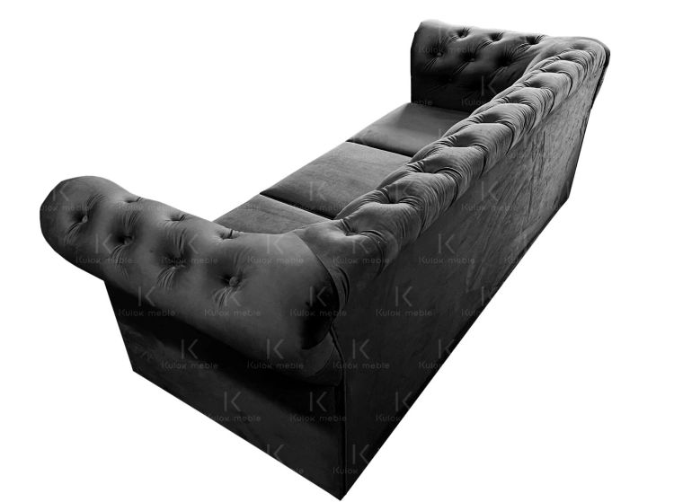 Klasyczna Czarna Sofa Chesterfield - French Velvet 685 z Subtelnym Błyskiem