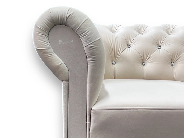 Beżowa sofa chesterfield 225 cm z funkcją spania