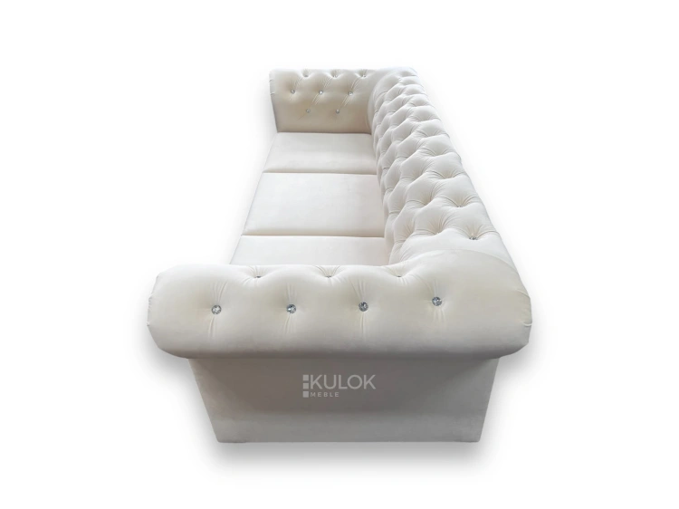3-osobowa sofa glamour chesterfield z funkcją spania - beżowy welur
