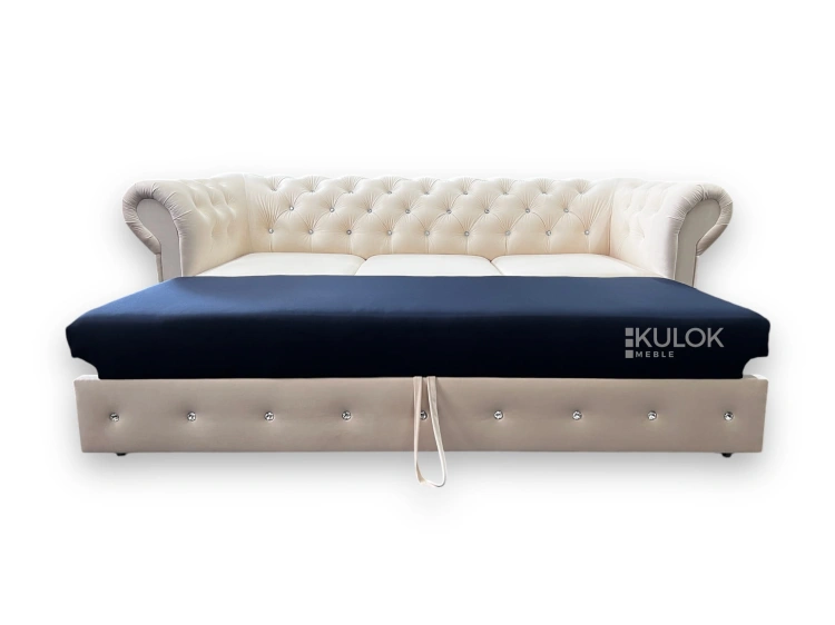 Sofa chesterfield z kryształkami i funkcją spania
