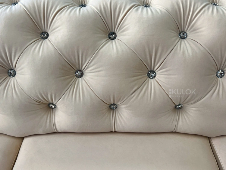 Sofa glamour z kryształkami i funkcją spania - welur beżowy