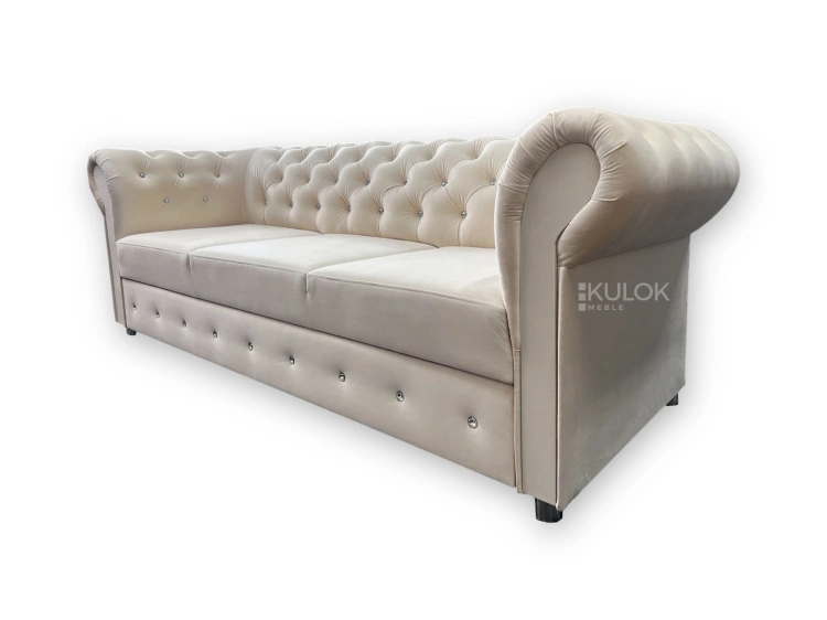 =Elegancka sofa glamour w beżowym welurze