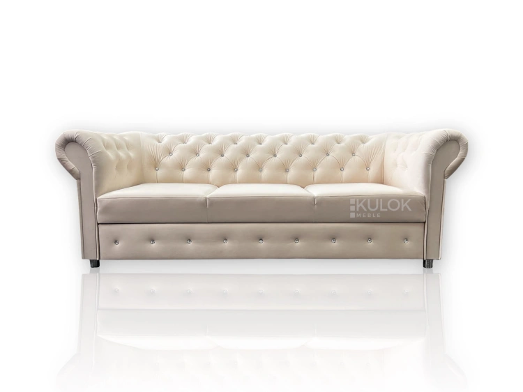 Beżowa 3-osobowa sofa glamour z funkcją spania