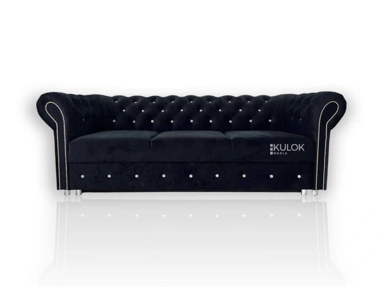 Sofa Chesterfield 3-osobowa glamour z kryształkami i pojemnikiem na pościel