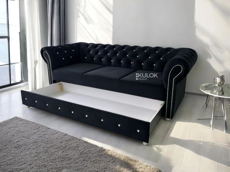 Sofa Chesterfield 3-osobowa glamour 225 cm z pojemnikiem