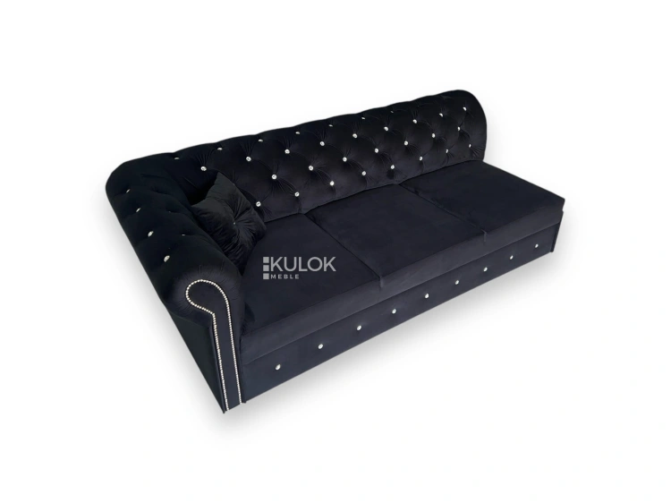 Czarny szezlong Chesterfield glamour z funkcją spania – Kulok Meble