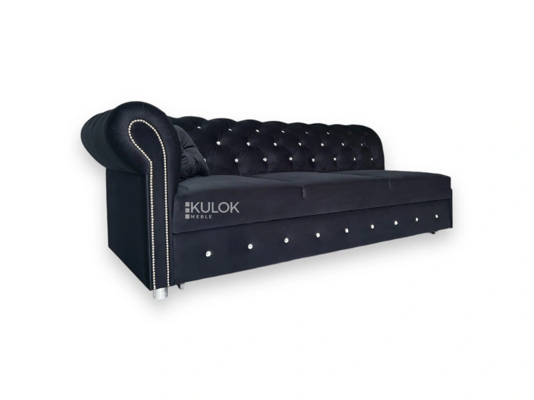 Szezlong Chesterfield 200cm z kryształkami – idealna leżanka do salonu w stylu glamour