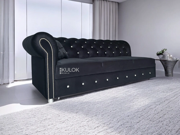 Lewostronny szezlong Chesterfield glamour z funkcją spania
