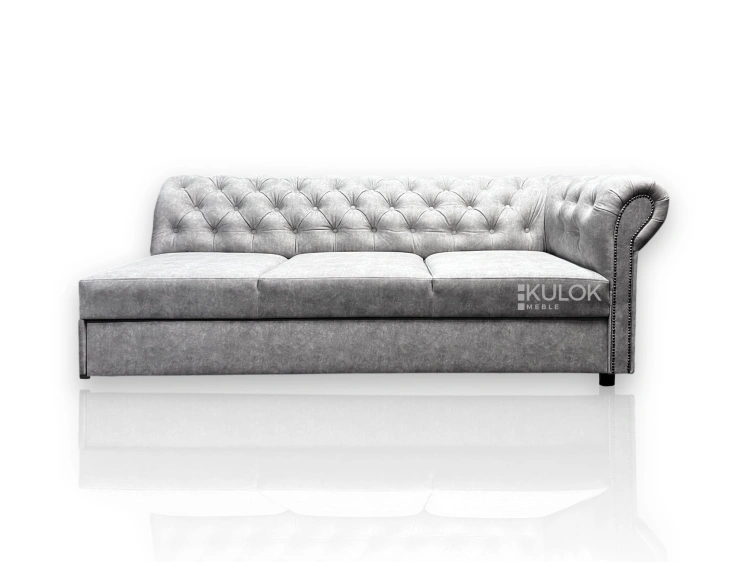 Szezlong Chesterfield szary welur 200cm z funkcją spania – kup online w Kulok Meble