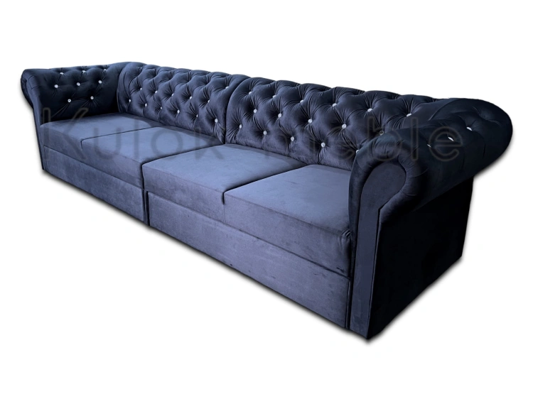 Fresh 36 - welurowa tkanina o subtelnym połysku na 4-osobowej Sofie Chesterfield PRO 280 cm.