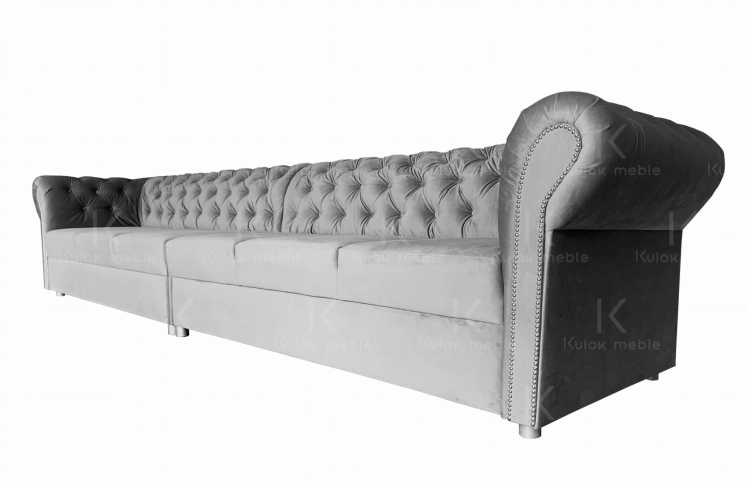 Stylowa sofa z głębokim pikowaniem oparcie szara kanapa premium klasyczna