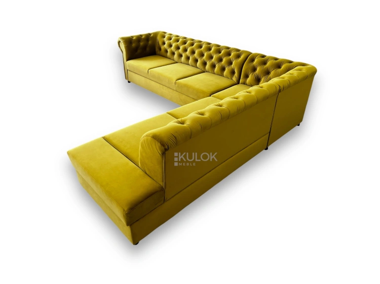 Pikowany narożnik Chesterfield Dubai Bis w wysokogatunkowym velvet.