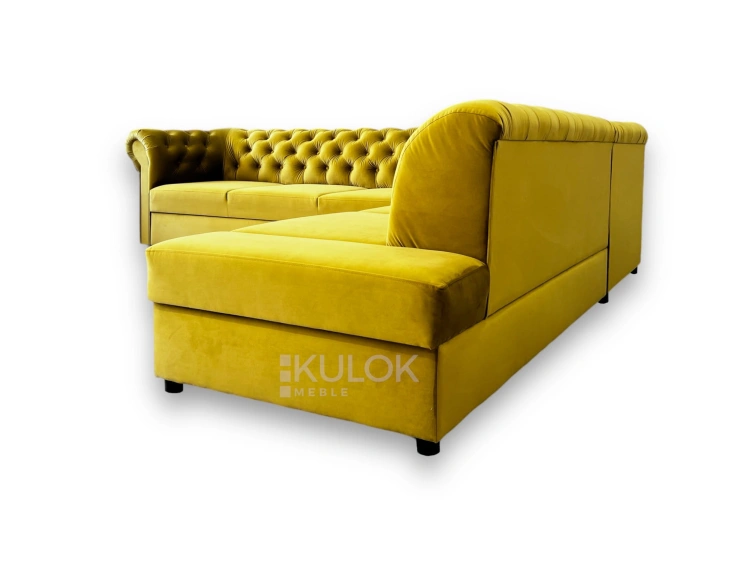 Stylowy narożnik do salonu w musztardowym kolorze z funkcją spania.