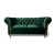 Sofa Chesterfield Lux w butelkowej zieleni - tkanina premium Primo 8818 Velvet, pikowanie kryształami Swarovski, złote detale, błyszczące złote nogi Ludwik chrom.
