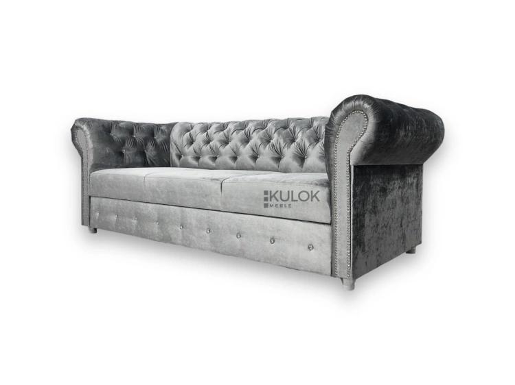 Chesterfield Sofa Glamour Warsaw Gloss Velvet 3-osobowa w eleganckim aksamicie.