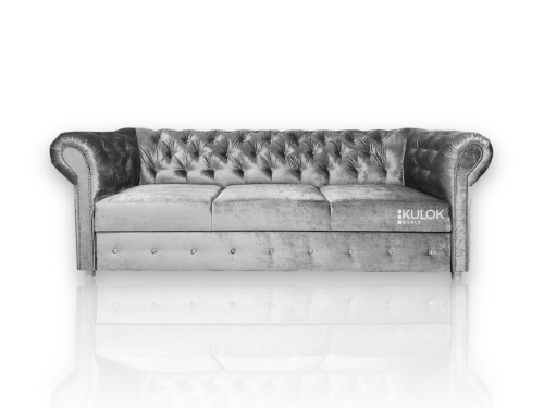 Chesterfield Sofa Glamour 3-os z pikowanym oparciem i eleganckimi detalami.