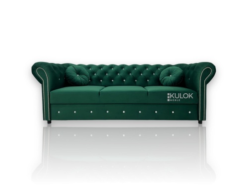 Zielona sofa glamour Chesterfield 3-osobowa Magic Velvet