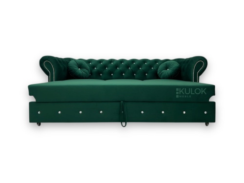Sofa Chesterfield z kryształkami i ćwiekami Zielona Boho