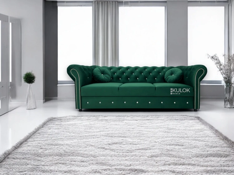 Kanapa Glamour Chesterfield z Funkcją Spania Zielona Boho