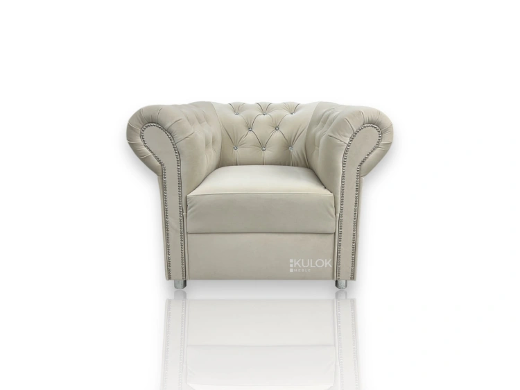 Chesterfield Fotel Glamour Venus Velvet 2927 (ecru) z kryształkami