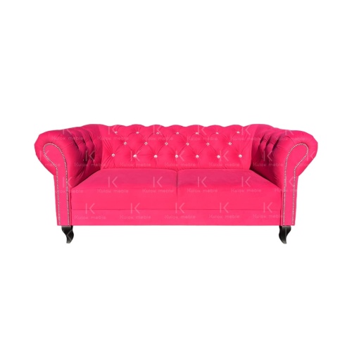 Dwuosobowa sofa chesterfield Lux - różowy Casablanca 2310, kryształy, eleganckie czarne nog