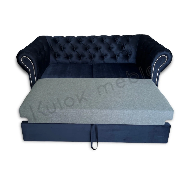 Klasyczna Sofa Chesterfield w Fresh 36 - Rozkładana, Ciemny Granat