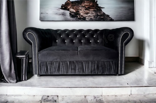 Pikowana Sofa Dwuosobowa Glamour - Magic velvet 2219, Elegancka Tkanina o Lekkim Połysku z marszczeniem.