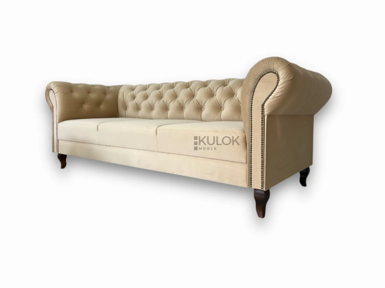 pikowana sofa Chesterfield Lux biszkoptowa