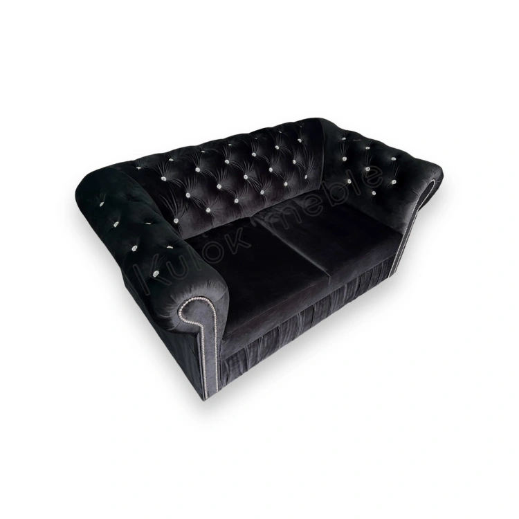 Elegancka sofa 2 osobowa do salonu czarna glamour.