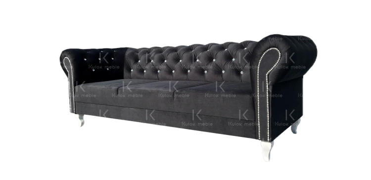 Pikowana Sofa z Kryształkami Swarovski - Trzyosobowa Elegancja