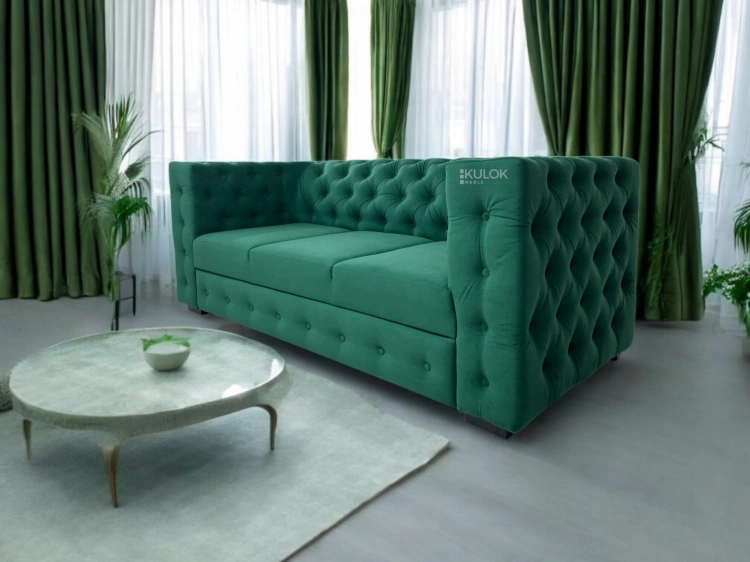 Kanapa Manchester 200 cm – luksusowe wykończenie velvet i guzików w stylu glamour