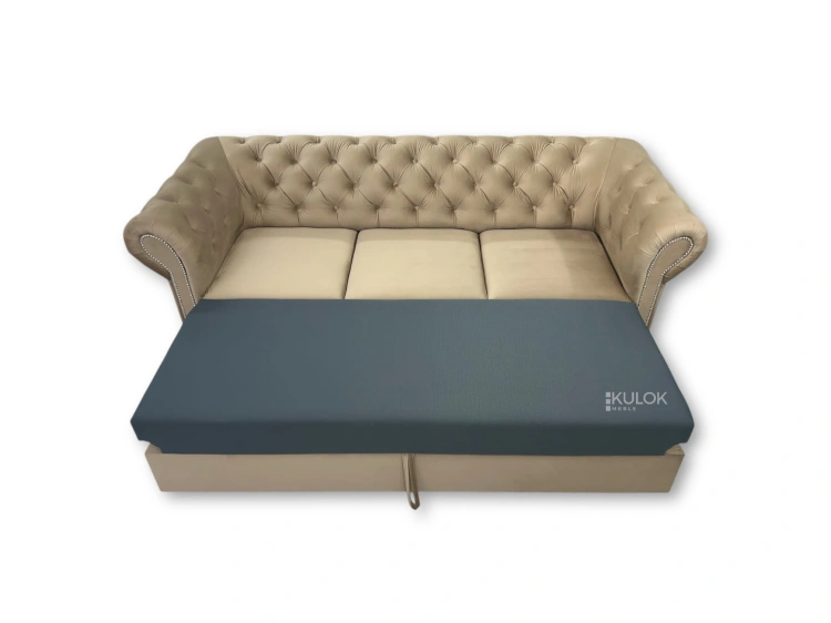 Beżowa Sofa Chesterfield z Funkcją Spania – Magic Velvet