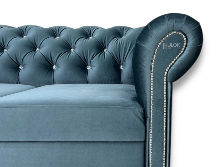 Nowoczesna sofa Tokio 225 cm z tapicerką aksamitną i kryształkami