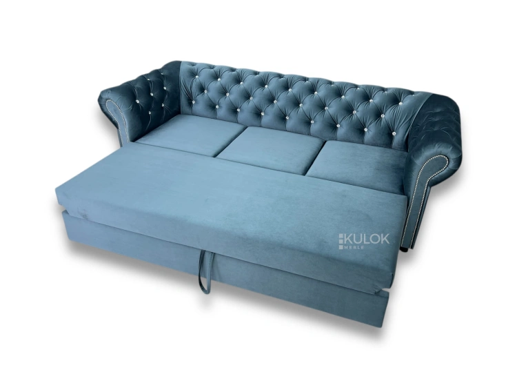 Sofa Glamour 225 cm z Aksamitną Tapicerką i Kryształkami
