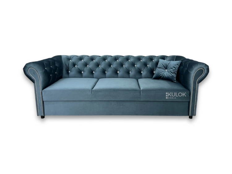 Sofa Chesterfield Tapicerowana Tokio 225 cm z kryształkami i aksamitną tapicerką