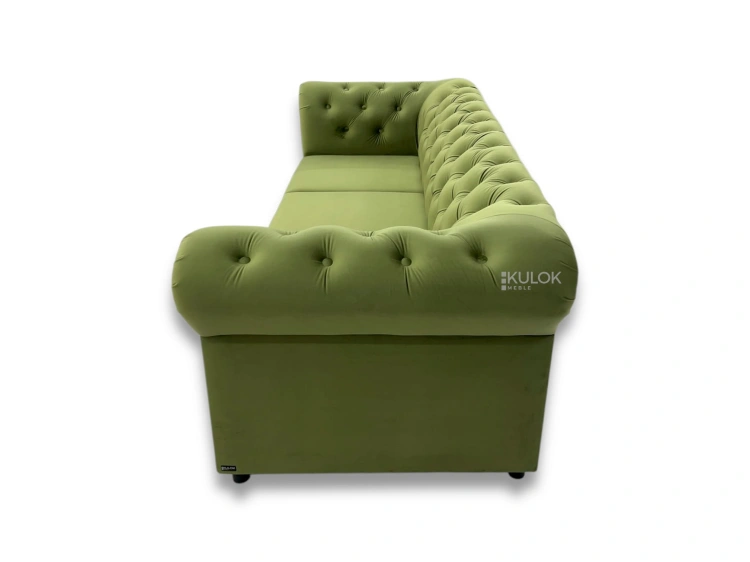 Elegancka pikowana sofa zielona Chesterfield