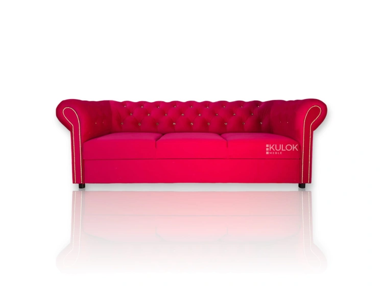 Sofa Tokio - Amor Velvet 4316 pikowana złotobrązowymi kryształkami