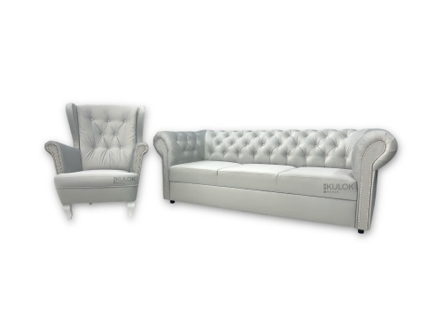 zestaw sofa Chesterfield Monaco i fotel Uszak Prestige 2770 szary velvet