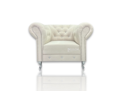 Fotel Chesterfield Dream Velvet 202.03 Ecru z kryształkami glamour