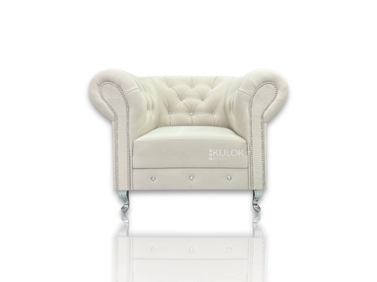 Fotel Chesterfield Dream Velvet 202.03 Ecru z kryształkami glamour
