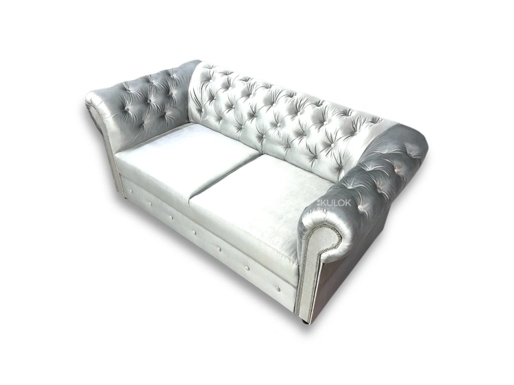 Sofa Chesterfield z tkaniny velvetowej z funkcją spania