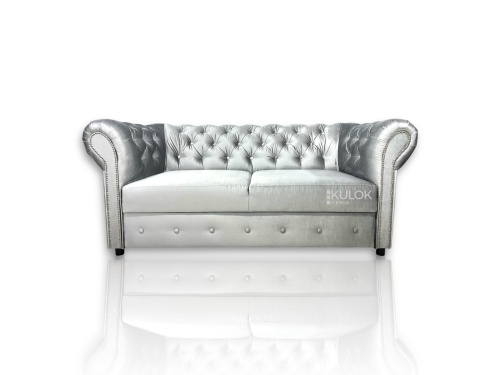 Sofa Chesterfield 2-osobowa srebrna Kemer 801 z guziczkami
