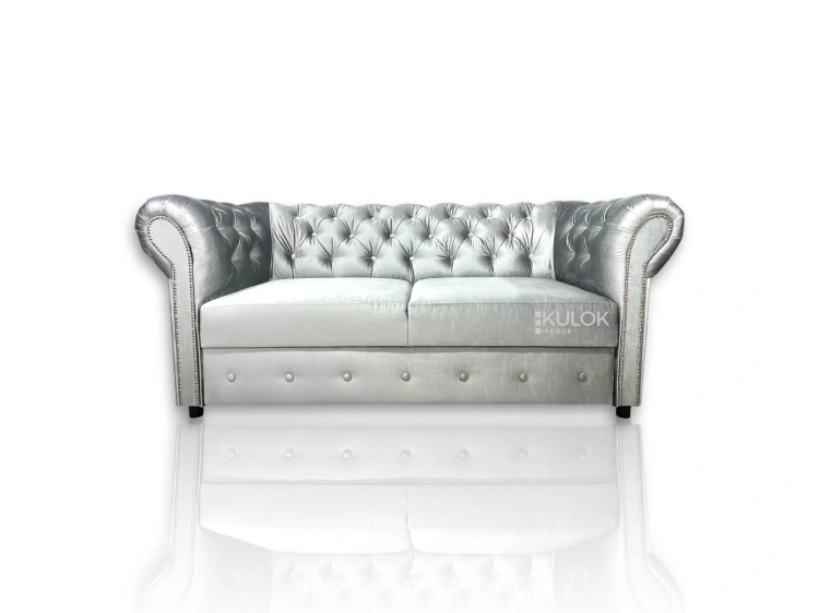 Sofa Chesterfield 2-osobowa srebrna Kemer 801 z guziczkami