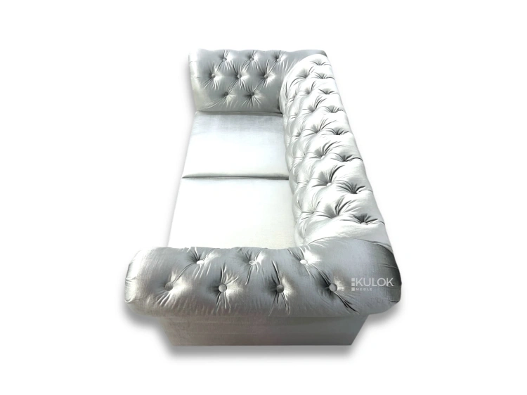 Elegancka Sofa Chesterfield do Salonu – Srebrny Velvet