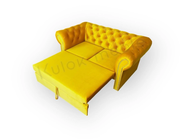chesterfield z funkcją spania w żółtym kolorze. chesterfield na wymiar.