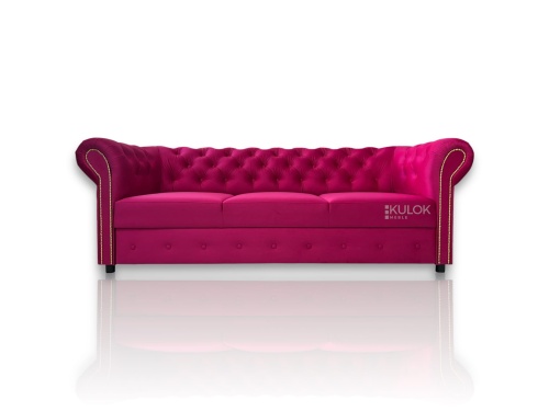 Chesterfield Sofa 3-os. Berlin fuksjowy róż French Velvet 661