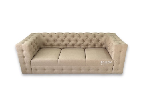 pikowana sofa manchester 3 osobowa kremowa z guzikami