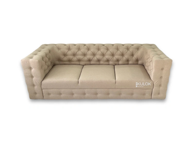 pikowana sofa manchester 3 osobowa kremowa z guzikami