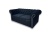 Czarna sofa Chesterfield 2-osobowa 180 cm, tapicerowana velvetem Magic Velvet 2219, pikowana z ozdobnymi pinezkami w stylu glamour